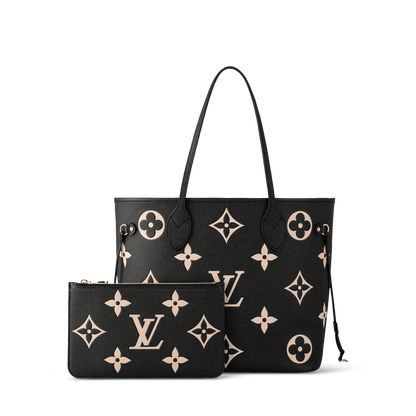 Women's Neverfull MM Black Beige Monogram Empreinte Leather Tote Bag M58907