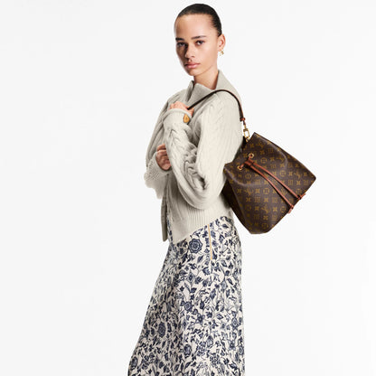 NéoNoé MM Monogram Coated Canvas Caramel Gold-Toned Hardware