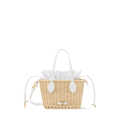 Women's Neverfull BB Off White Wicker Karung Leather Tote Bag