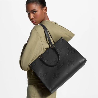 Women's Onthego MM Black Monogram Empreinte Leather Tote Bag M45595
