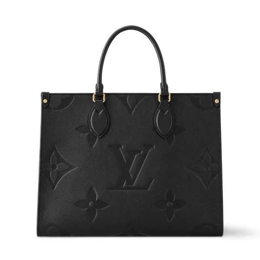 Women's Onthego MM Black Monogram Empreinte Leather Tote Bag M45595