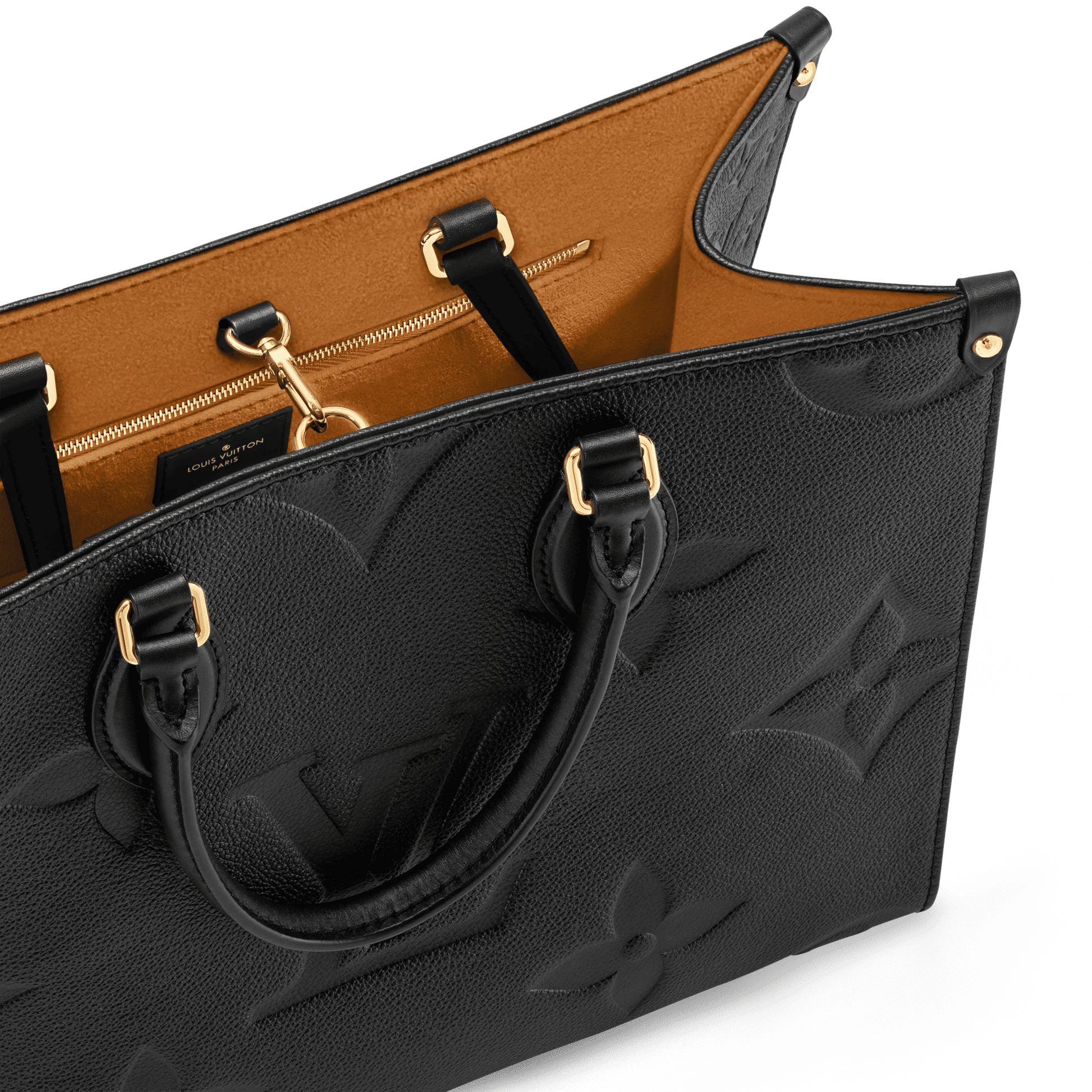Women's Onthego MM Black Monogram Empreinte Leather Tote Bag M45595