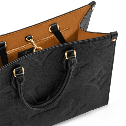 Women's Onthego MM Black Monogram Empreinte Leather Tote Bag M45595