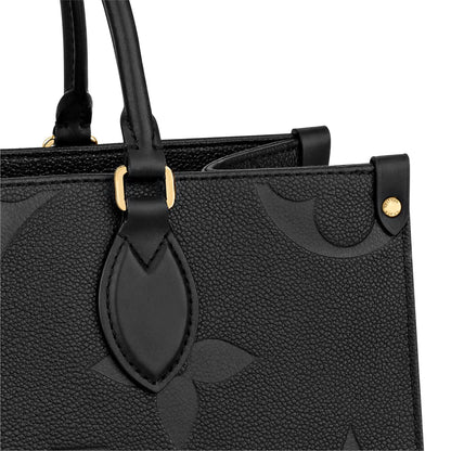 Women's Onthego MM Black Monogram Empreinte Leather Tote Bag M45595