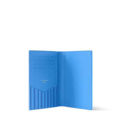 Passport Cover Bleu Paris Cowhide Leather Monogram Canvas Trim