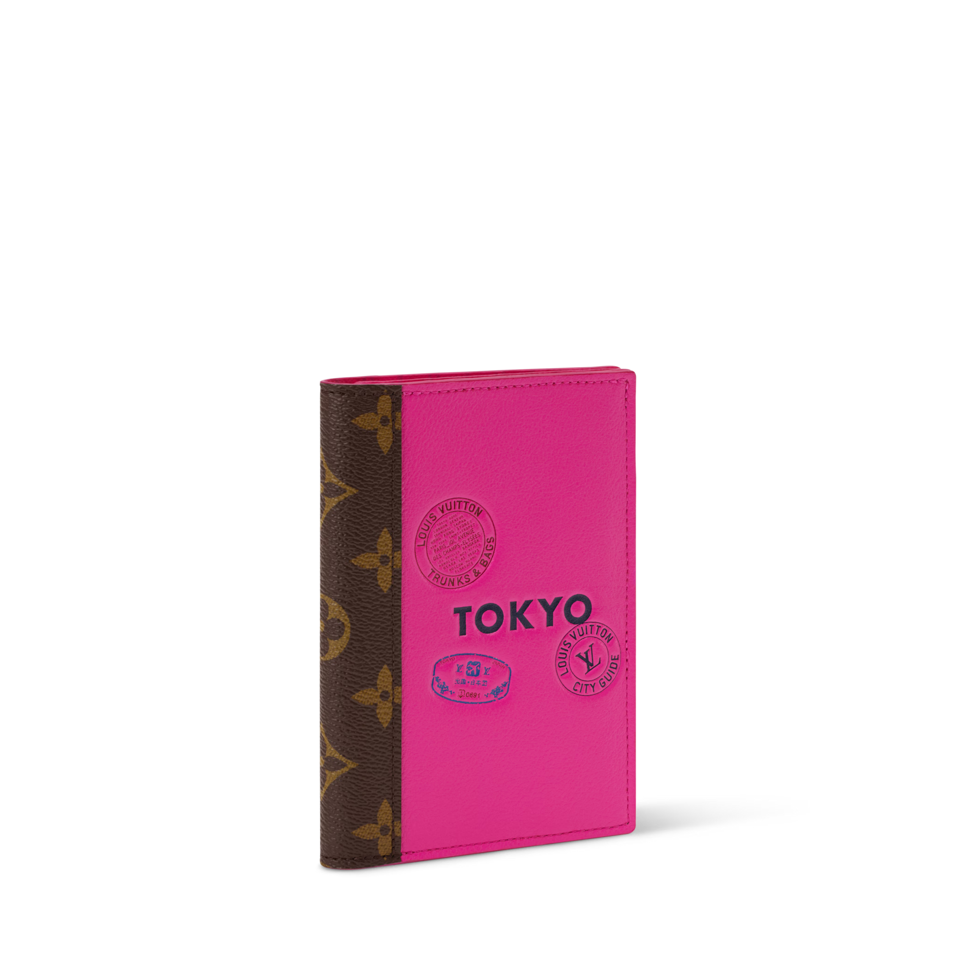 Passport Cover Cowhide Leather Pink Tokyo Monogram Canvas Trim