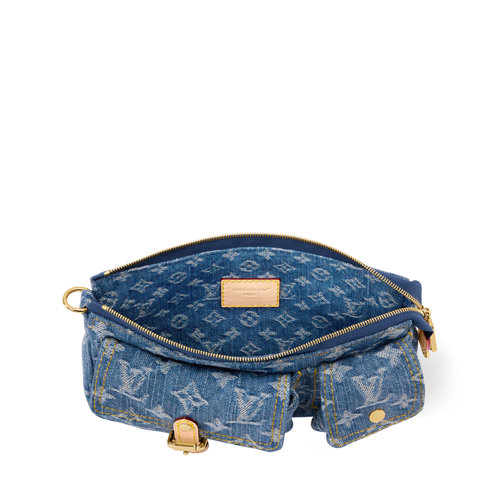 Pochette Accessoire Cargo Blue Denim GOTS-Certified Cotton Gold-Toned Hardware