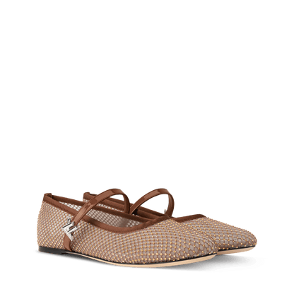Women's Romy Flat Ballerina Brown Mesh/Strass 1AIDST