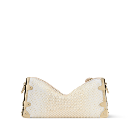 Slim Trunk Cream Satin Pearl Embellishment Gold-Toned Hardware
