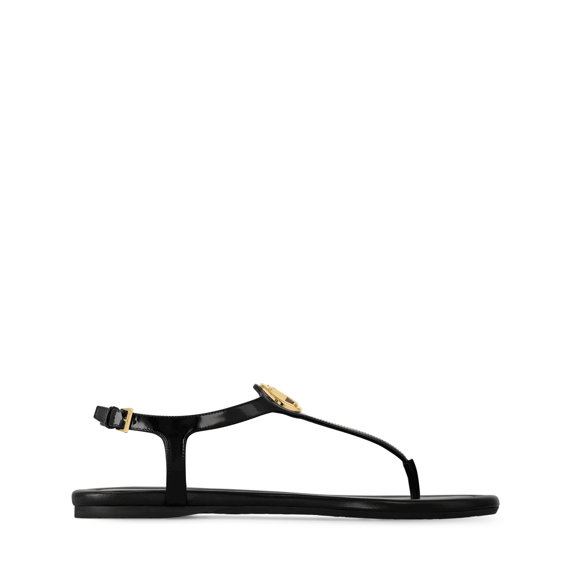 Women's Sunkiss Flat Sandal Black Patent Calf Leather 1AHKU7