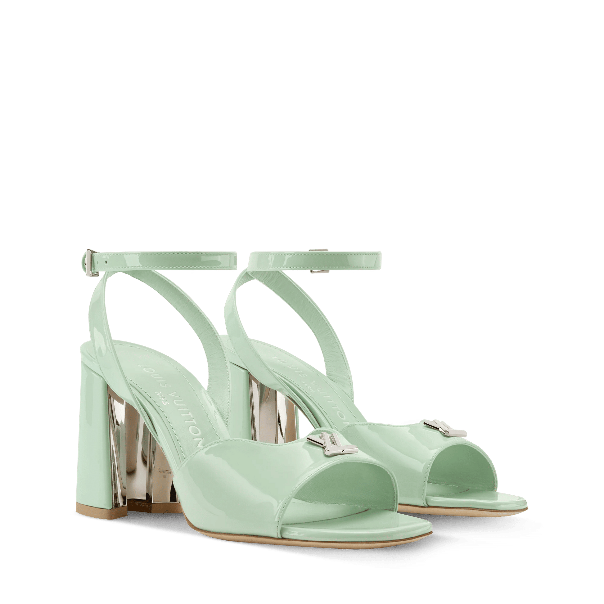 Women's Swing Open Back Water Green Patent Calf Leather Sandal 1AJKMH