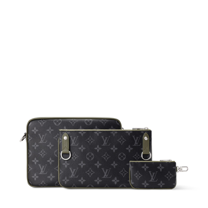 Trio Messenger Monogram Eclipse Canvas Khaki Green Ruthenium-Tone Brass Hardware