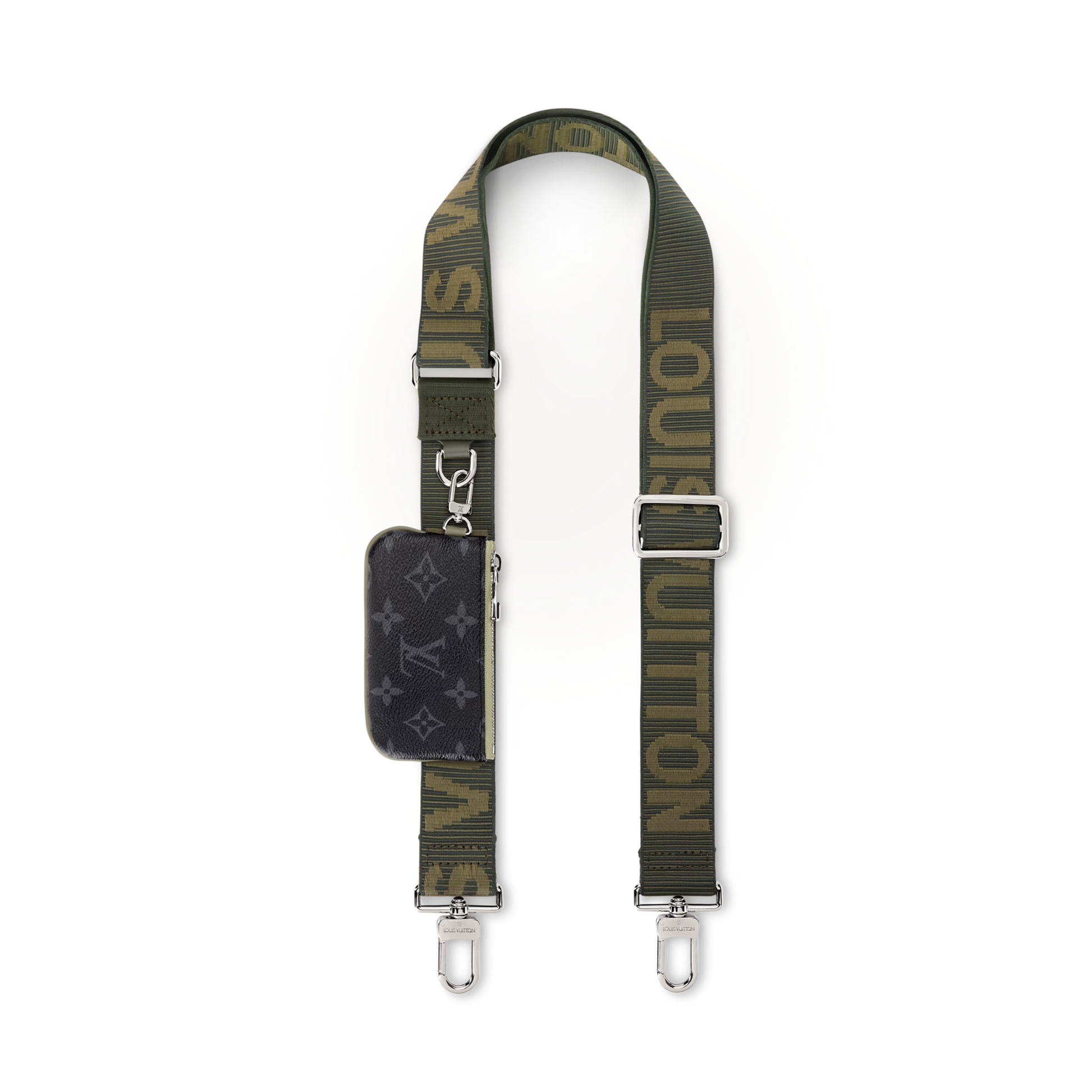 Trio Messenger Monogram Eclipse Canvas Khaki Green Ruthenium-Tone Brass Hardware