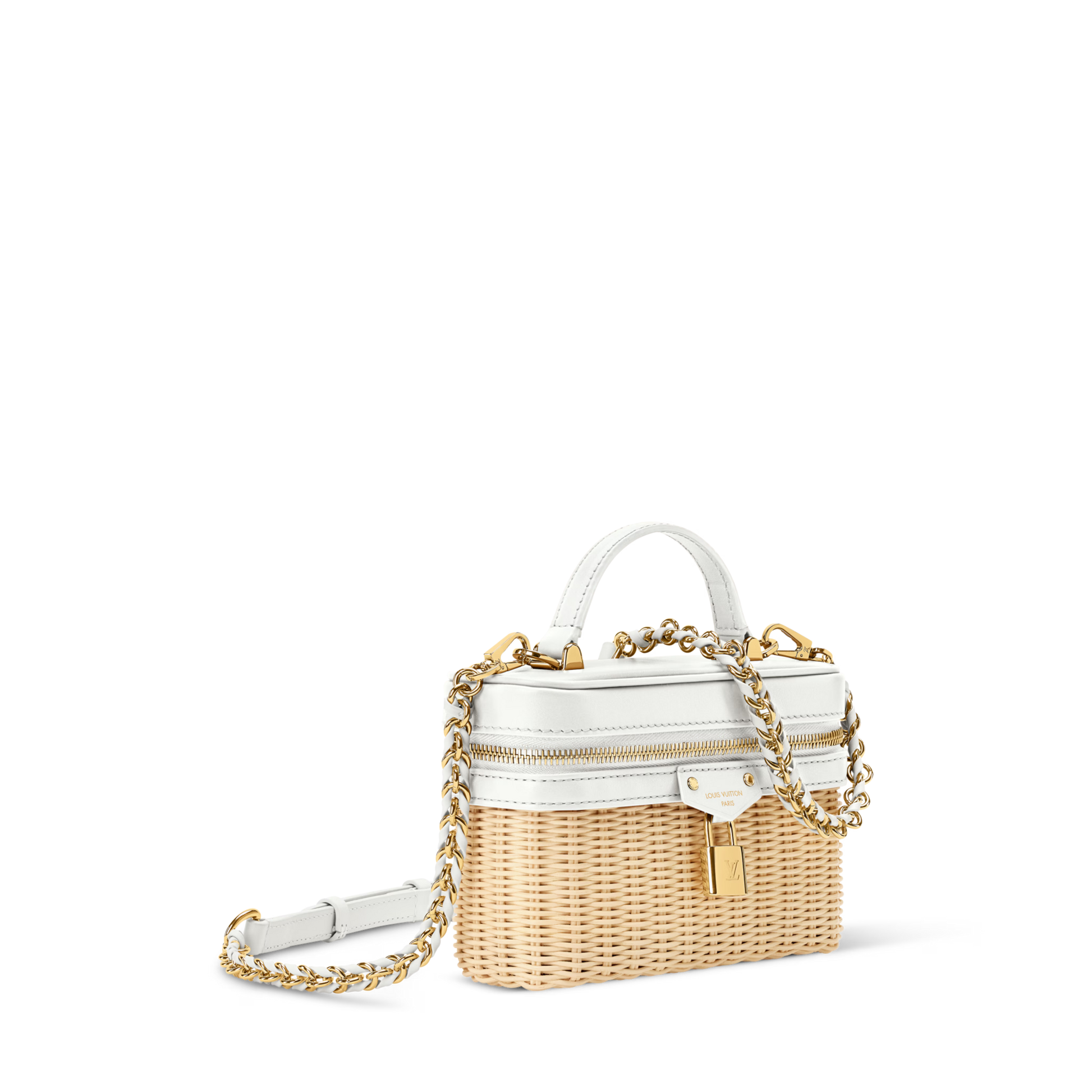 Vanity Chain Pouch Rattan Leather Snow Gold-Toned Hardware
