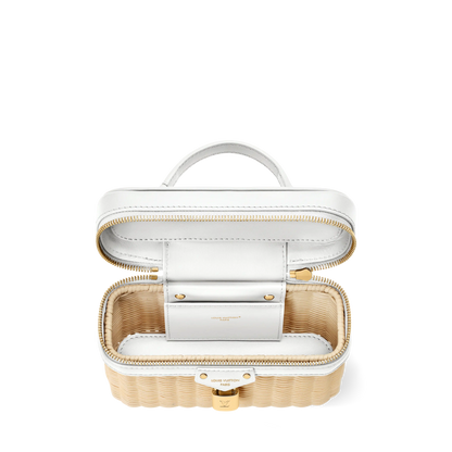 Vanity Chain Pouch Rattan Leather Snow Gold-Toned Hardware