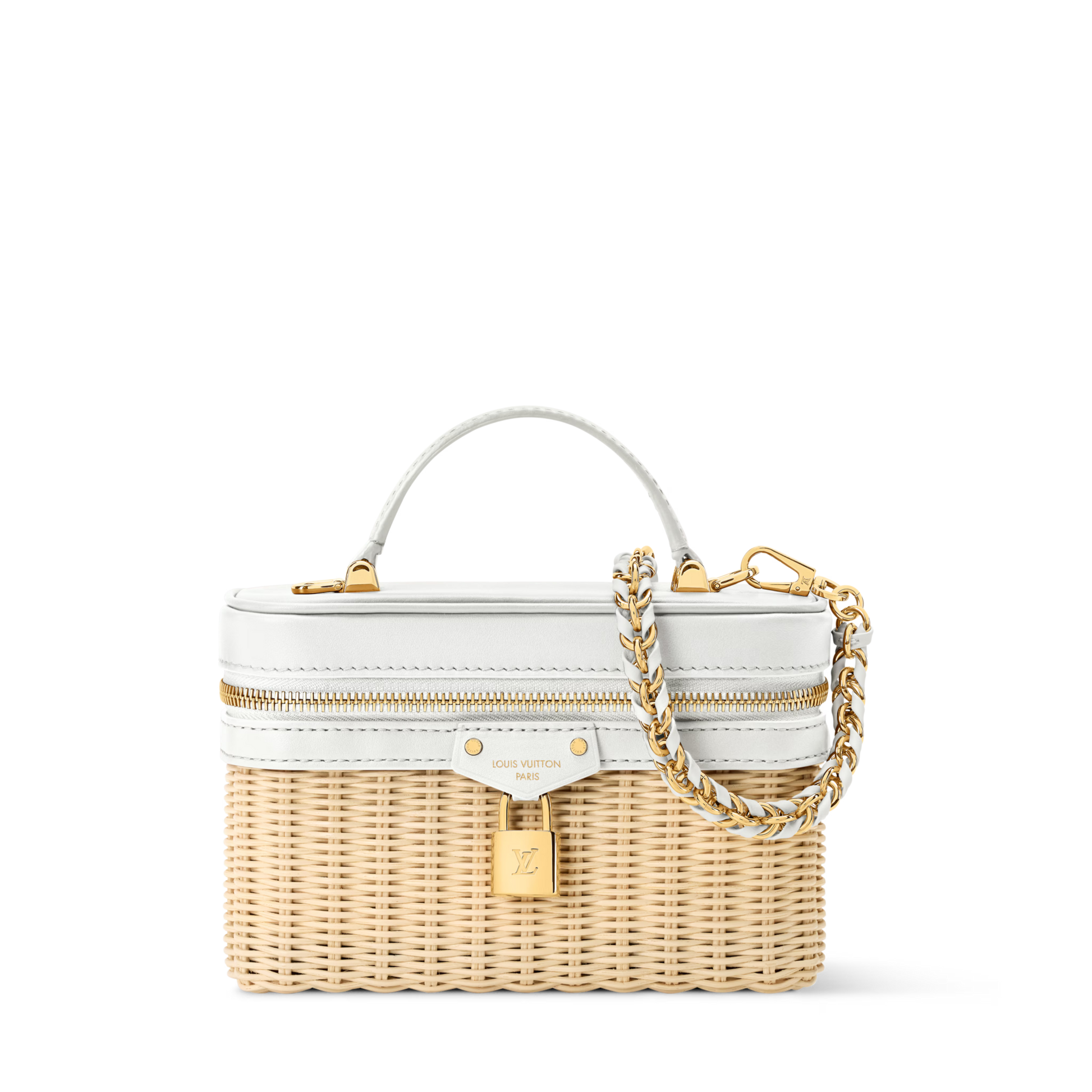 Vanity Chain Pouch Rattan Leather Snow Gold-Toned Hardware