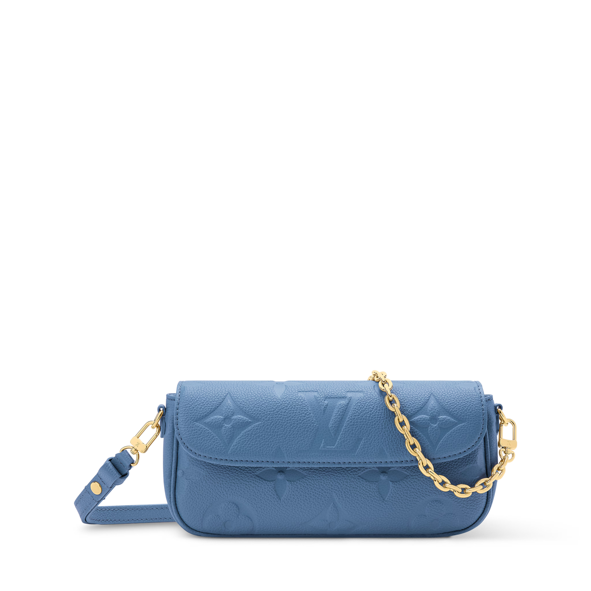 Wallet On Chain Ivy Blue Jean Monogram Empreinte Leather Gold-Toned Hardware