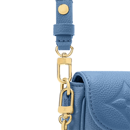 Wallet On Chain Ivy Blue Jean Monogram Empreinte Leather Gold-Toned Hardware