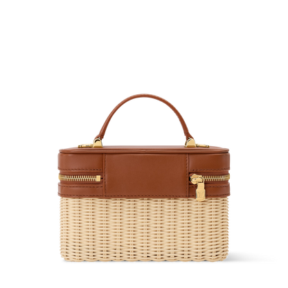 Women's Vanity Chain Pouch Rattan Leather Brown Chain Wallet