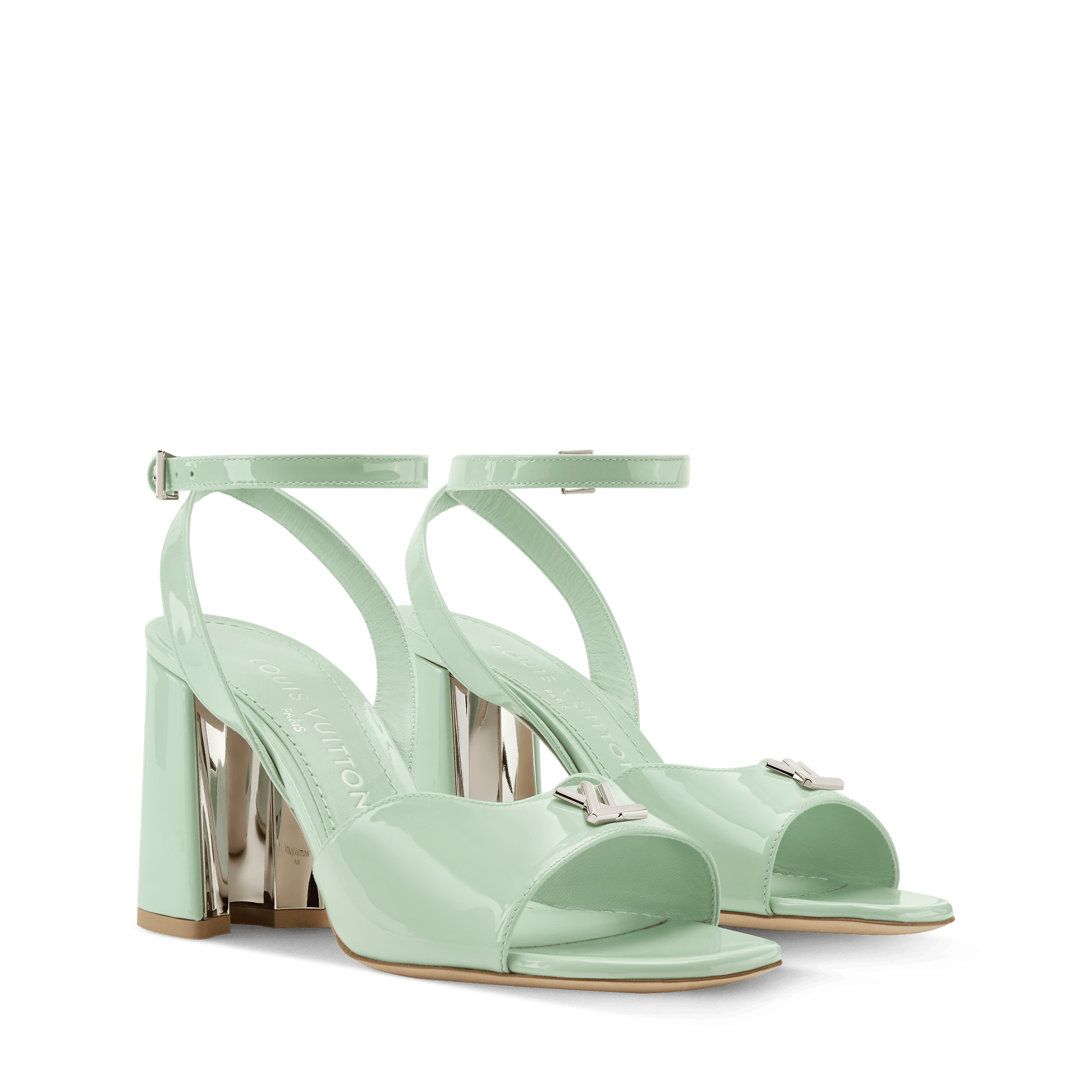 Women's Swing Open Back Water Green Patent Calf Leather Sandal 1AJKMH