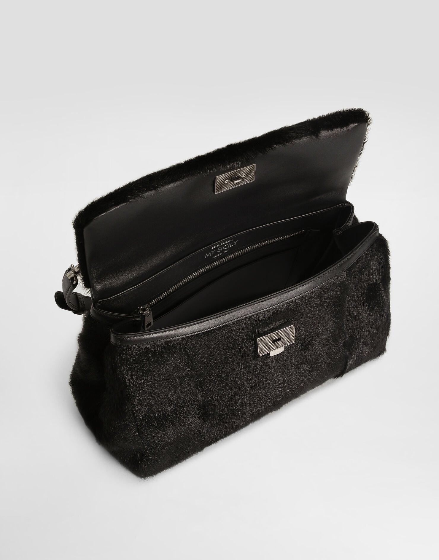 My Sicily Handbag Kid Goat and Plongé Calfskin Black Miami Palladium Plating