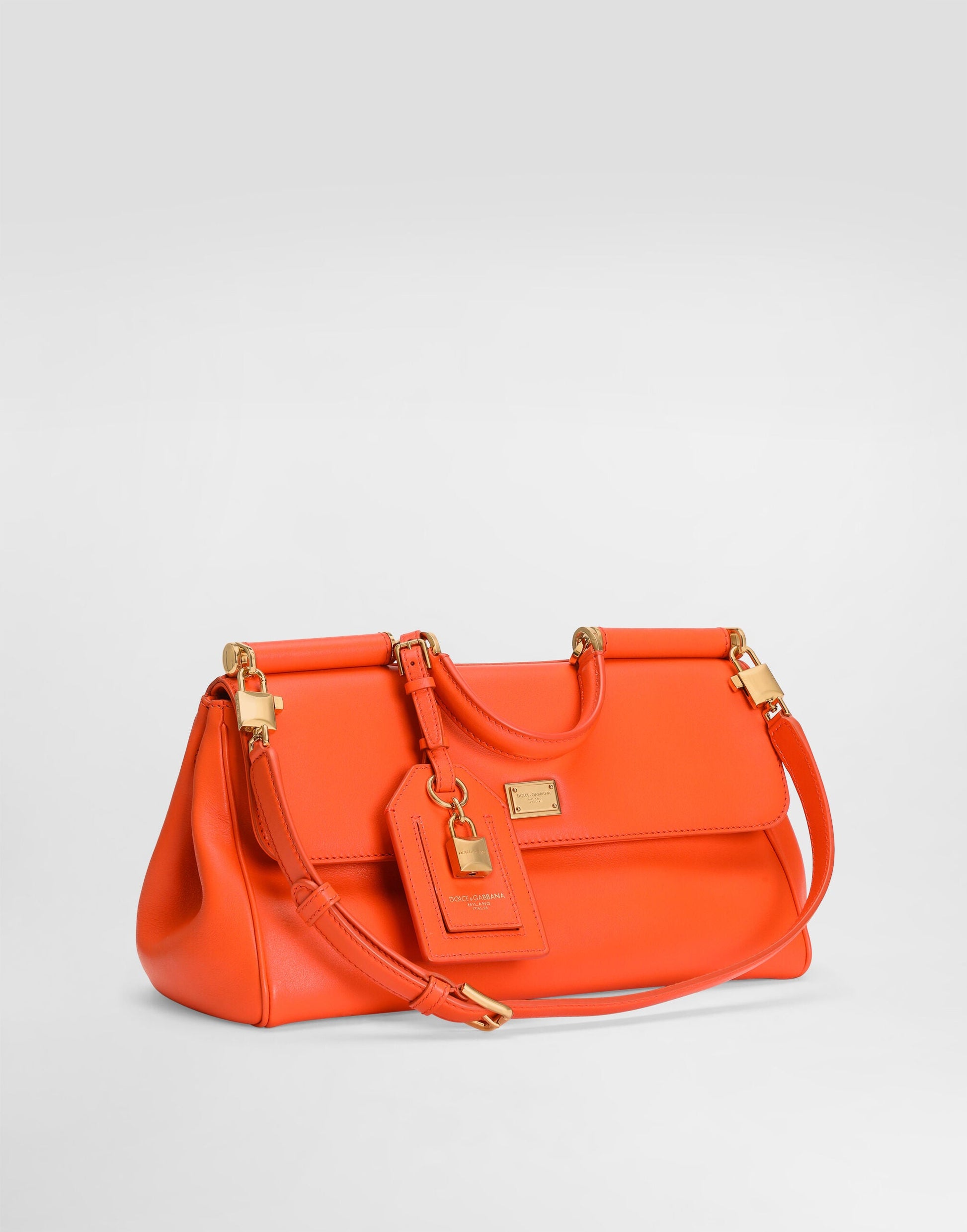 Medium My Sicily Handbag Plongé Calfskin Leather Orange Gold-Toned Hardware