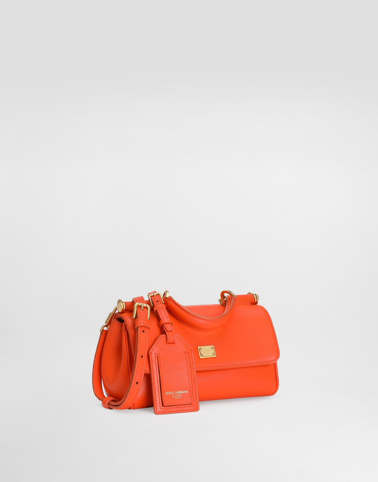 Mini My Sicily Handbag Plongé Calfskin Leather Orange Gold-Toned Hardware