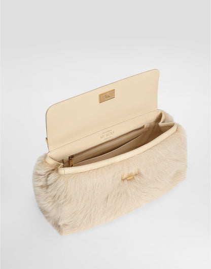 Medium My Sicily Handbag Fur and Plongé Calfskin Beige Vintage Brass Hardware