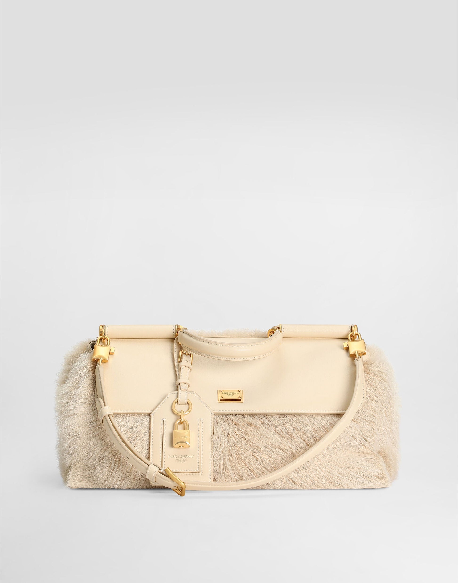 Medium My Sicily Handbag Fur and Plongé Calfskin Beige Vintage Brass Hardware
