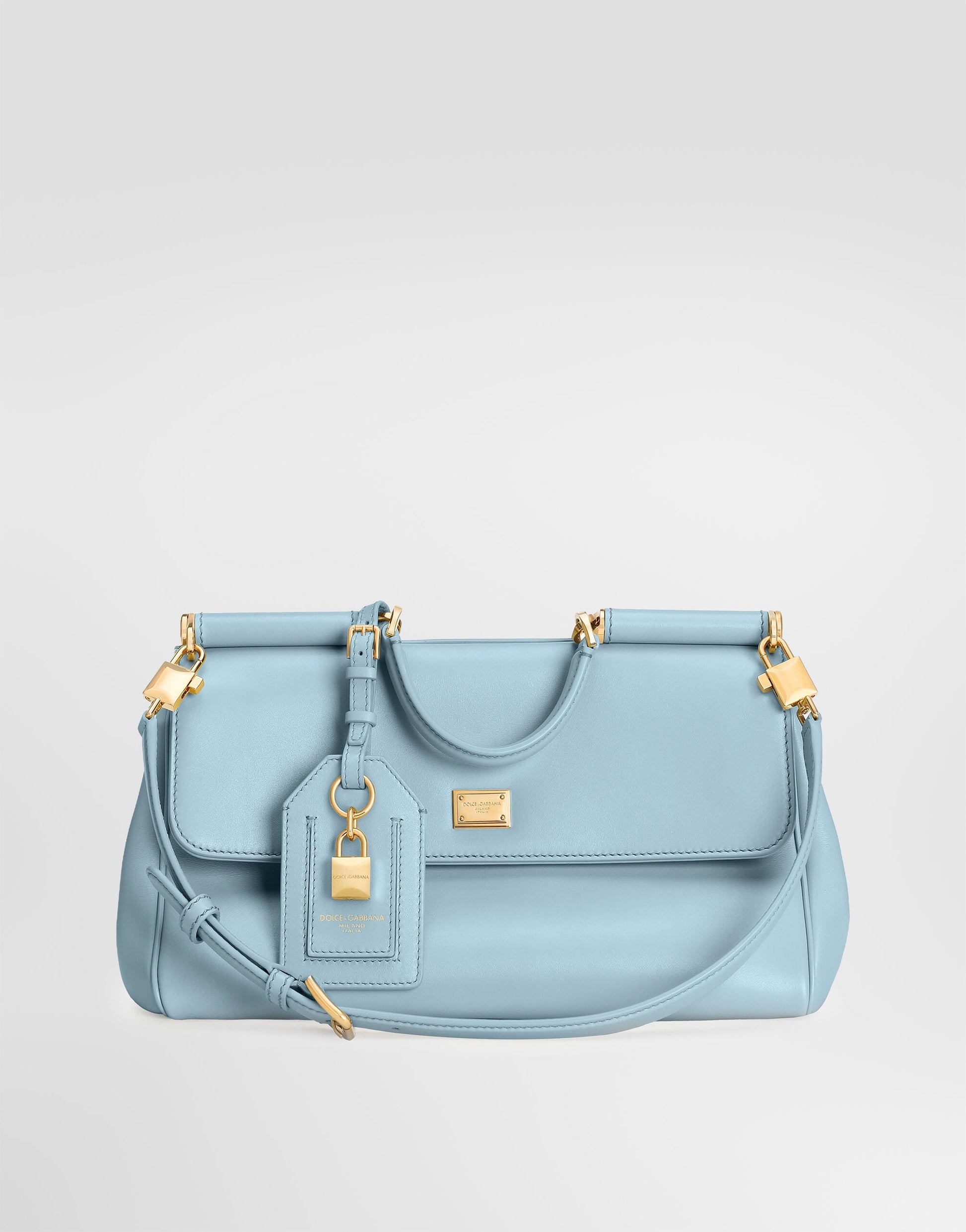 Medium My Sicily Handbag Plongé Calfskin Leather Light Blue Brass-Toned Hardware