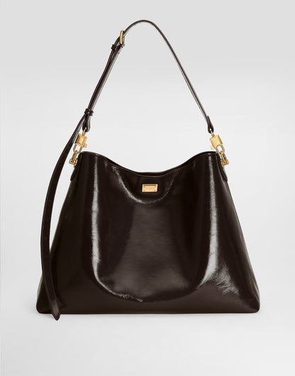 Large Vittoria Shoulder Bag Calfskin Brown Vintage Brass Hardware
