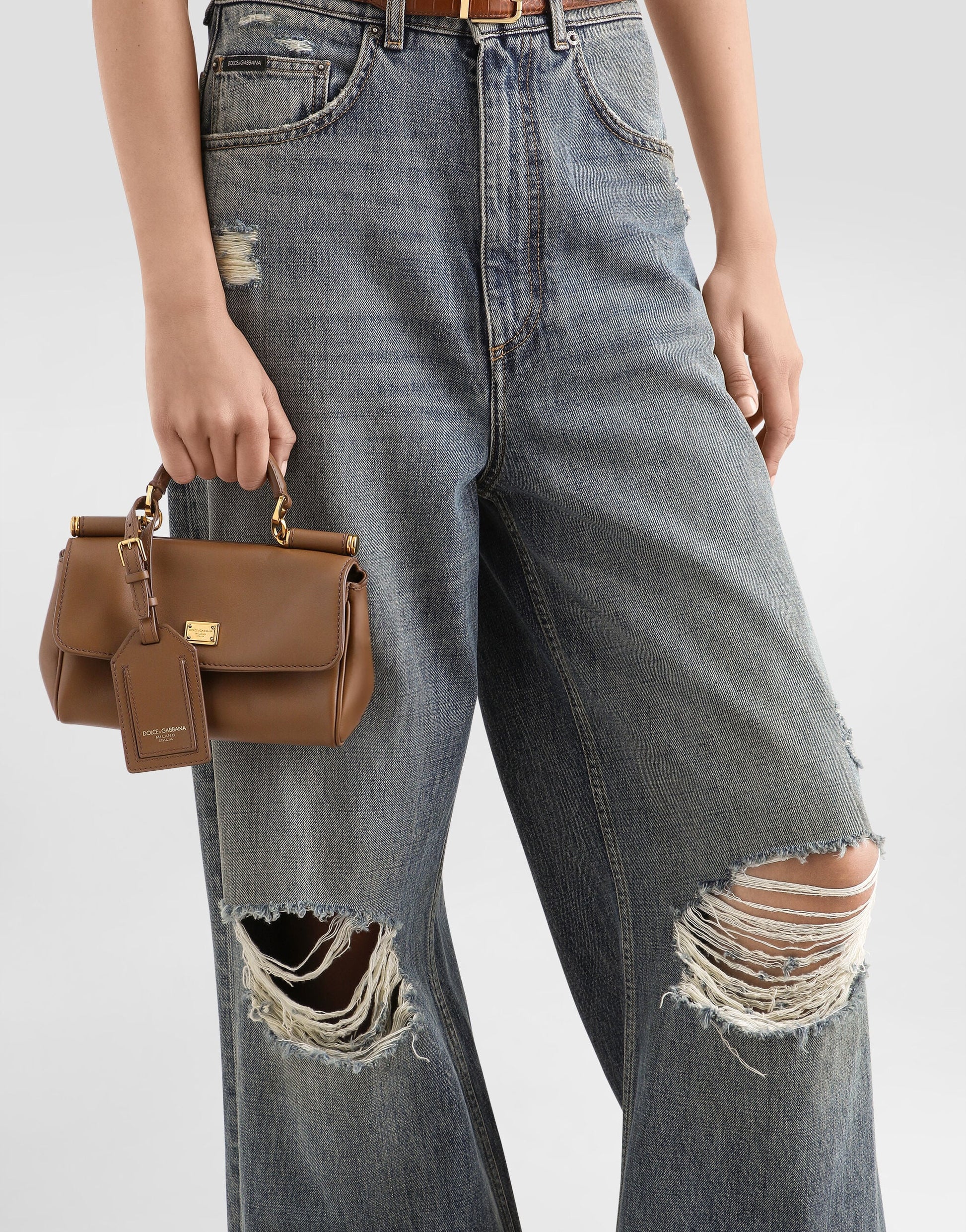 Mini My Sicily Handbag Plongé Calfskin Brown Vintage Brass Hardware