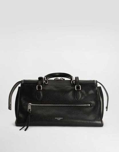 Medium Vittoria Handbag Calfskin Leather Black Miami Palladium and Nickel Plating