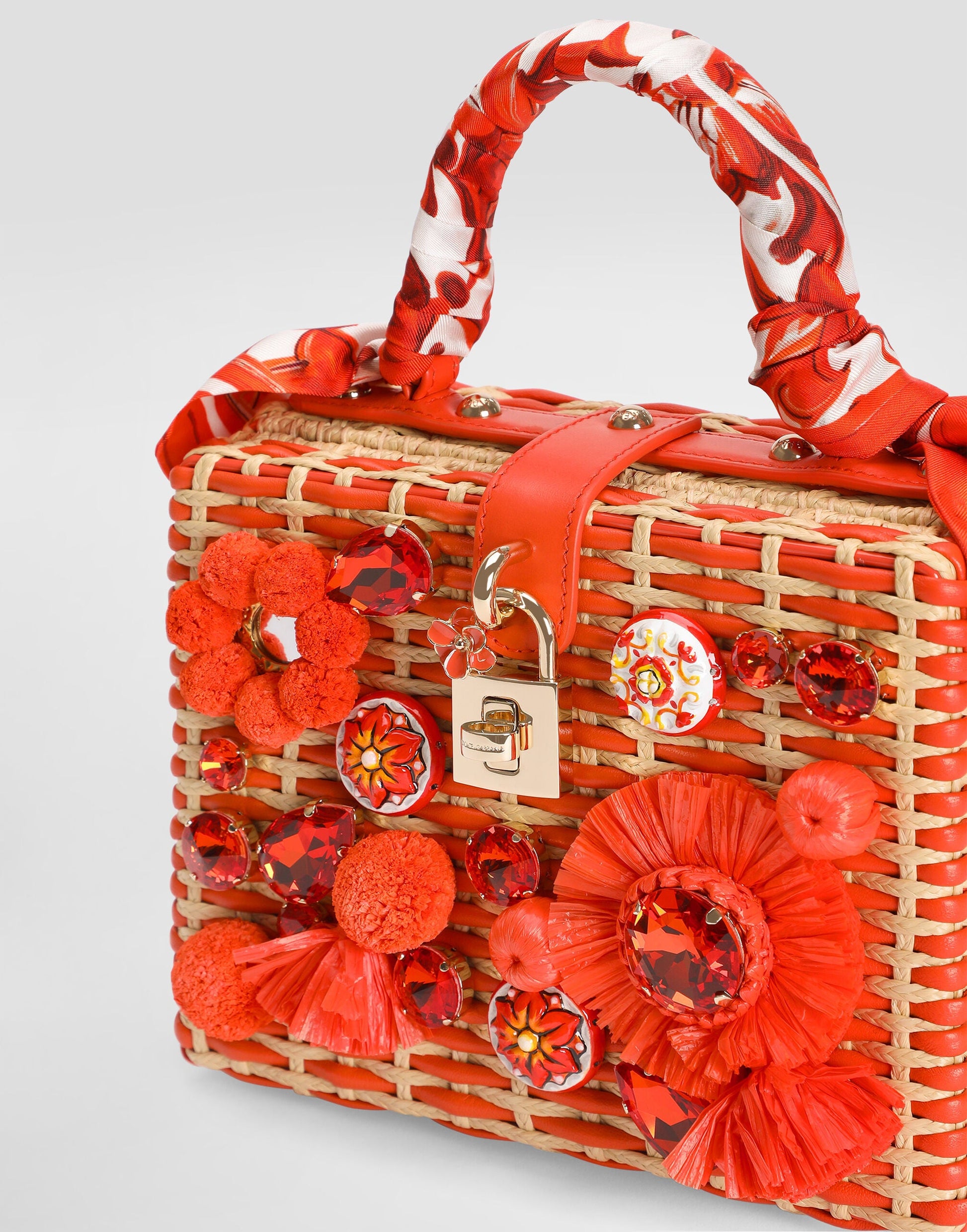 Dolce Box Handbag Leather and Raffia Multicolor Light Gold-Toned Hardware