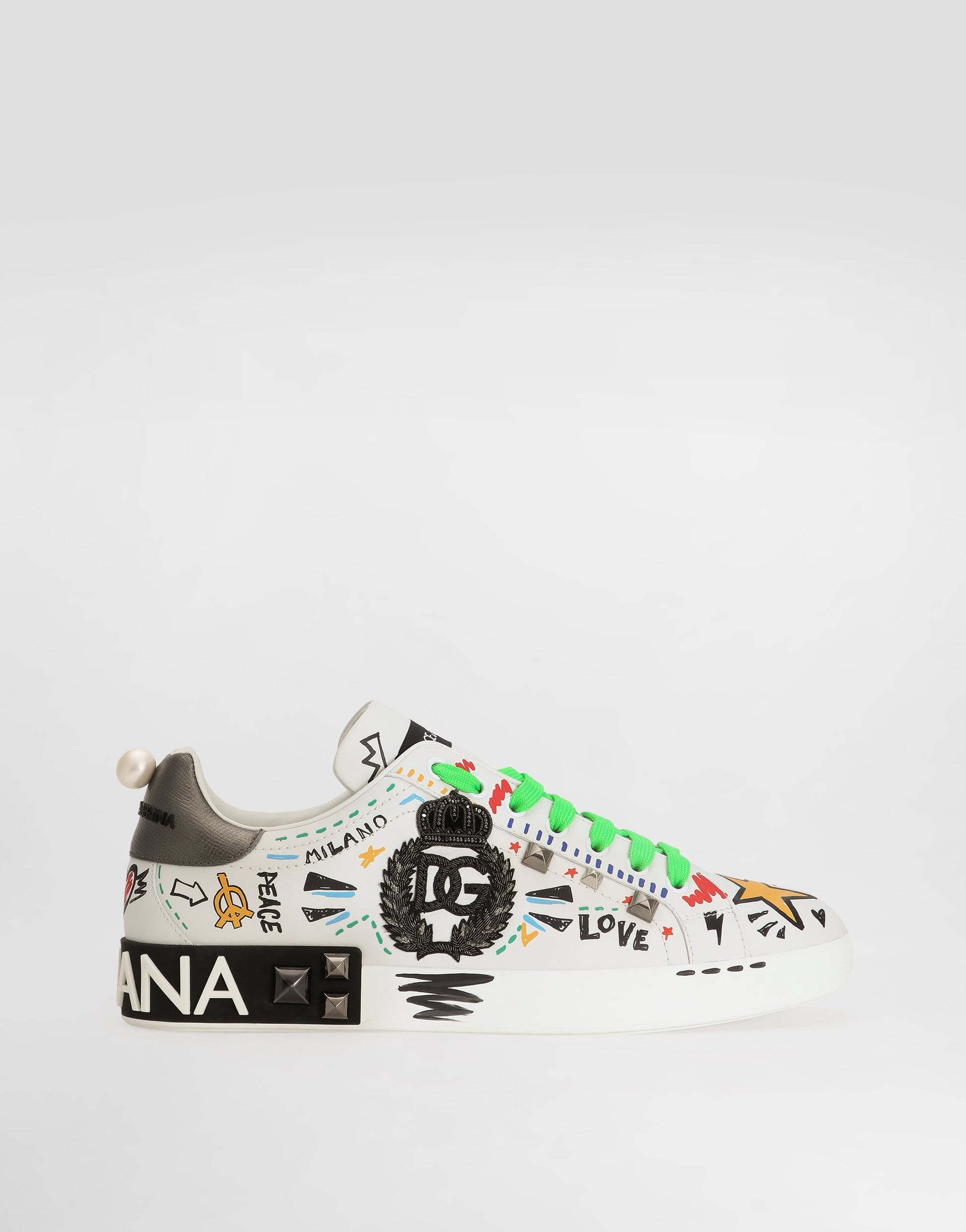 Calfskin Portofino Sneakers With Embroidery and Studs Multicolor
