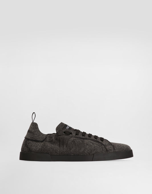 Portofino Denim Sneakers Men's Embroidered Low-Top Black