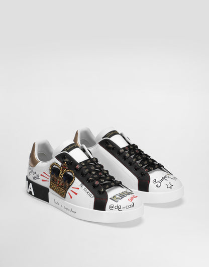 Men's Portofino Sneakers In Printed Nappa Calfskin With Patch White