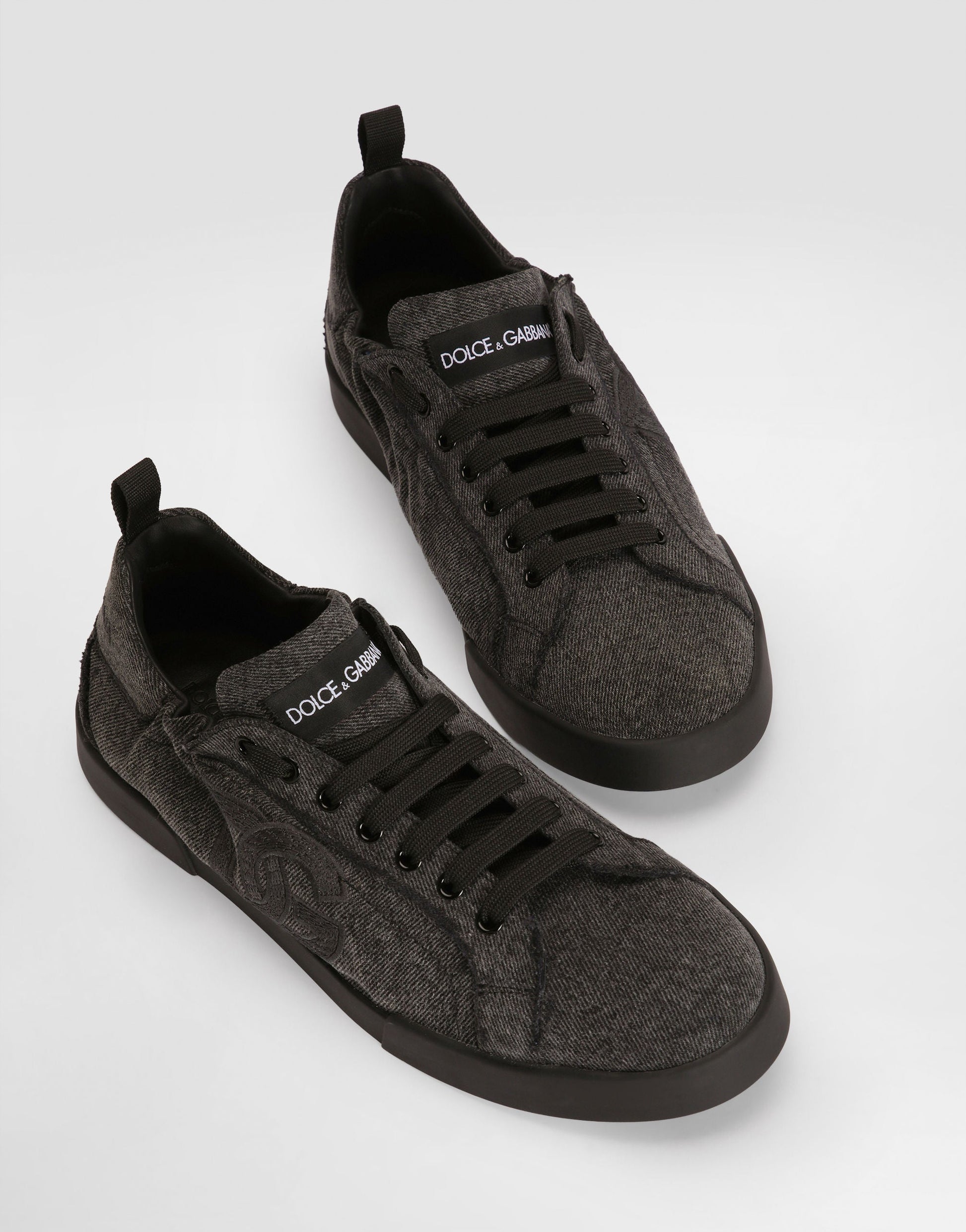 Portofino Denim Sneakers Men's Embroidered Low-Top Black