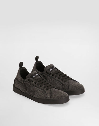 Portofino Denim Sneakers Men's Embroidered Low-Top Black