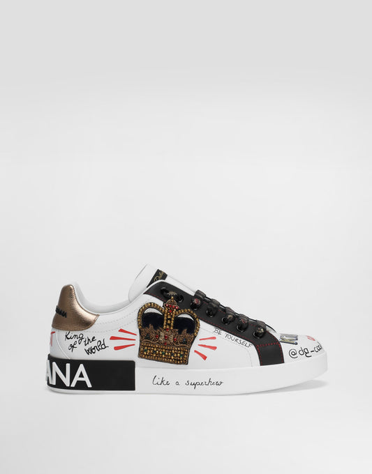 Men's Portofino Sneakers In Printed Nappa Calfskin With Patch White